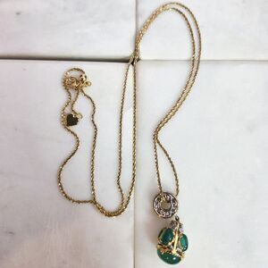JCM Teardrop Pendant 925 Italy Gold Plated? 22 In Green
